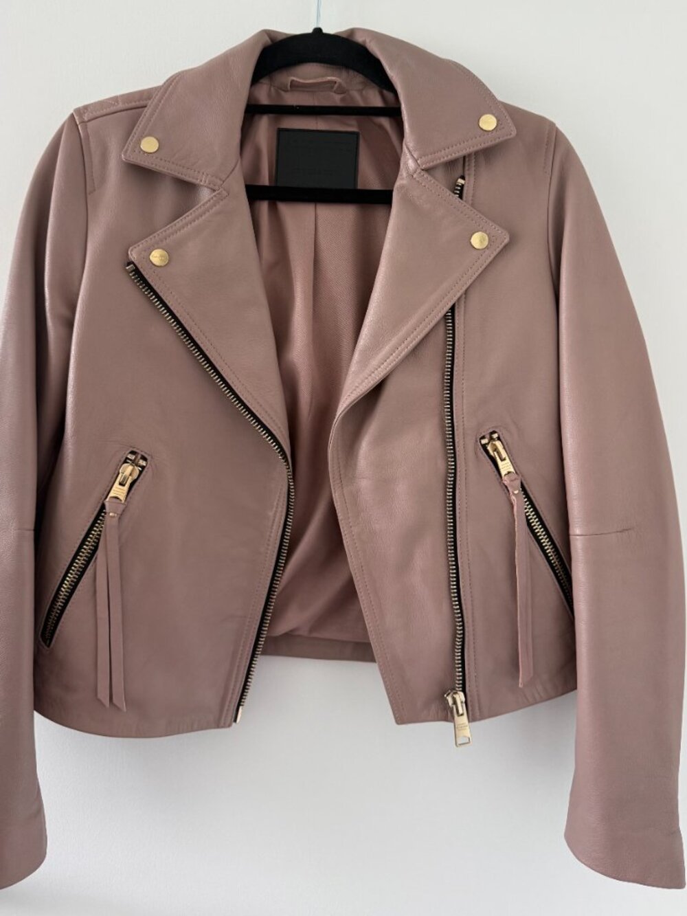 Dalby Slim-Fit Leather Biker Jacket — Mauve